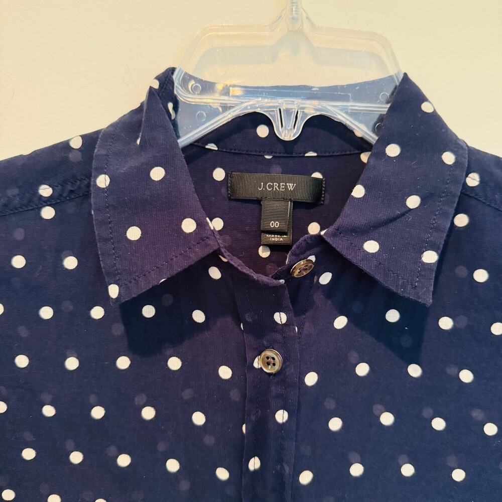 J.Crew Women Polka Dot Cotton Silk Navy Blue White Festive Button Up Shirt Sz 00 - Picture 3 of 9